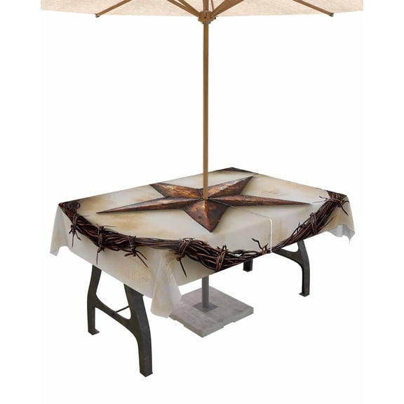 Hokiten Outdoor Tablecloths with Umbrella Hole & Zipper, Texas Star Rustic 54x80 Inch Tablecloth Rectangle, Vintage Country Stars Modern Abstract Waterproof Table Cloth, Patio/Pool Table Covers