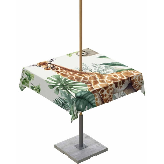 Hokiten Outdoor Tablecloths with Umbrella Hole & Zipper, Tropical Giraffe Sloth 54x54 Inch Square Tablecloths, Watercolor Summer Palm Leaf Waterproof Table Cloth, Patio/Pool/Picnic Table Covers