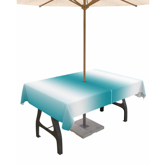 Hokiten Outdoor Tablecloths with Umbrella Hole & Zipper, Turquoise White Ombre 54x80 Inch Tablecloth Rectangle, Farmhouse Minimalist Gradient Art Waterproof Table Cloth, Patio/Pool Table Covers