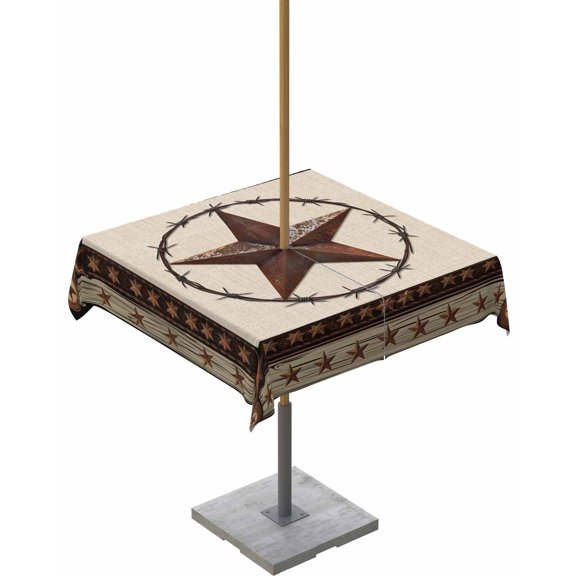 Hokiten Outdoor Tablecloths with Umbrella Hole & Zipper, Vintage Rustic 54x54 Inch Square Tablecloths, Farmhouse Country Texas Star Wooden Grain Waterproof Table Cloth, Patio/Pool Table Covers