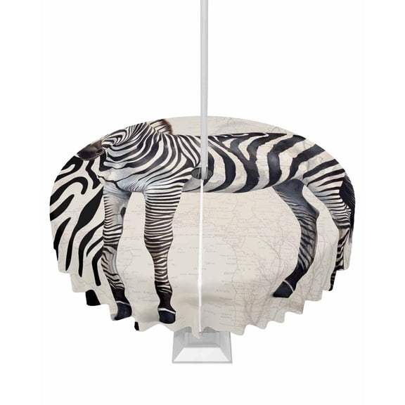 Hokiten Outdoor Tablecloths with Umbrella Hole & Zipper, Vintage Zebra Round Tablecloth 54 Inch, Modern Art Animal Watercolor Waterproof Table Cloth, Patio/Pool/Picnic Table Covers