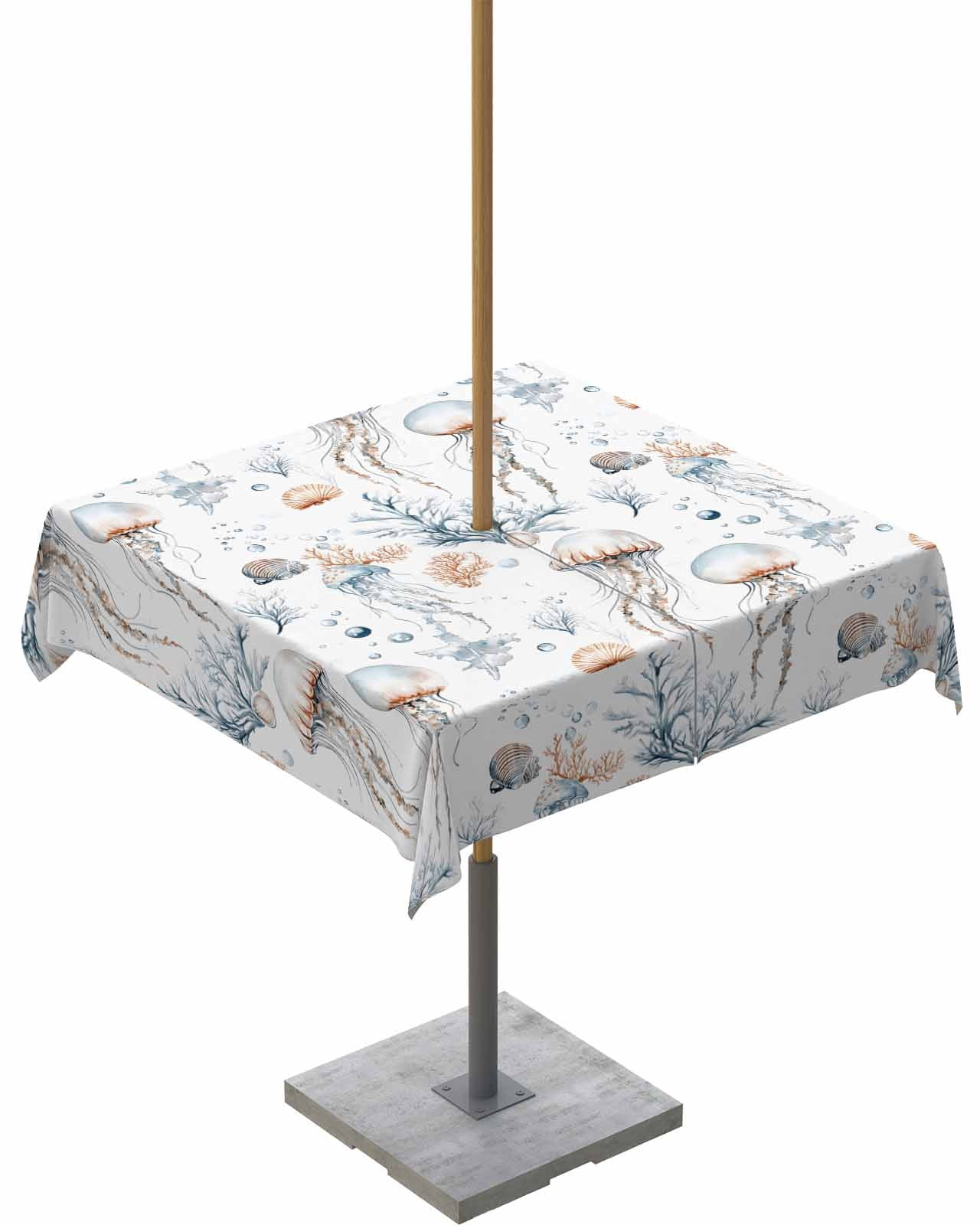 Shell Table Clothes Hokiten Outdoor Tablecloths with Umbrella Hole & Zipper, White ...