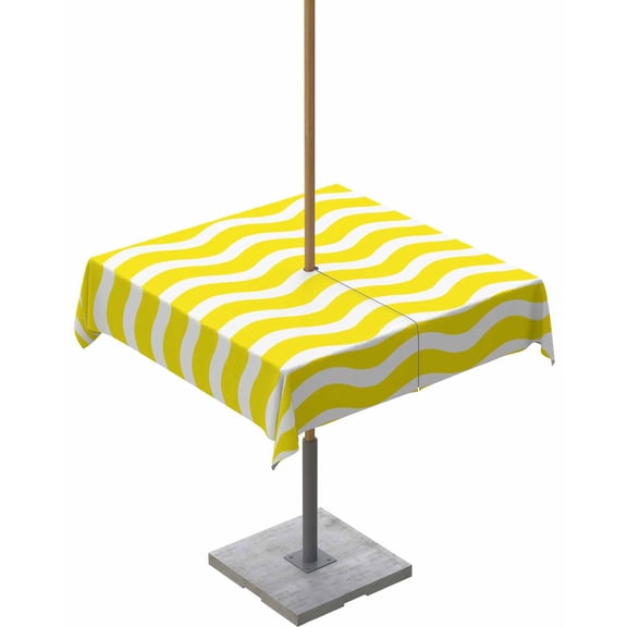 Hokiten Outdoor Tablecloths with Umbrella Hole & Zipper, Yellow White 54x54 Inch Square Tablecloths, Modern Abstract Waves Water Ripple Striped Waterproof Table Cloth, Patio/Pool/Picnic Table Covers