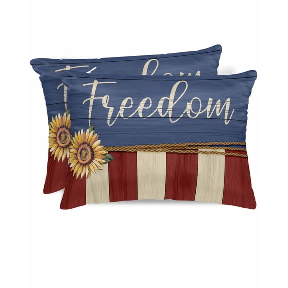 Hokiten Pillow Cases Queen Size Set of 2, Couch Pillow Covers, 4th of July Satin Pillowcases with Zipper for Hair/Skin, Pillow Protector Cover, Vintage Independence Day Sunflower 20x30 Inches