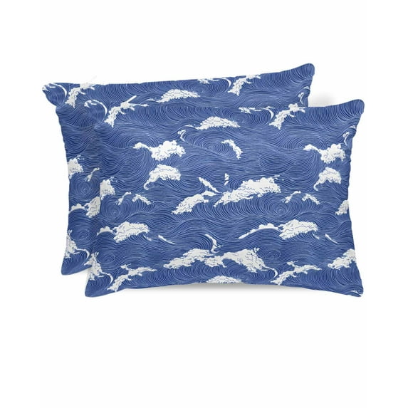 Hokiten Pillow Cases Queen Size Set of 2, Couch Pillow Covers, Blue White Ocean Waves Satin Pillowcases with Zipper for Hair/Skin, Pillow Protector Cover, Coastal Abstract Art Moire 20x30 Inches