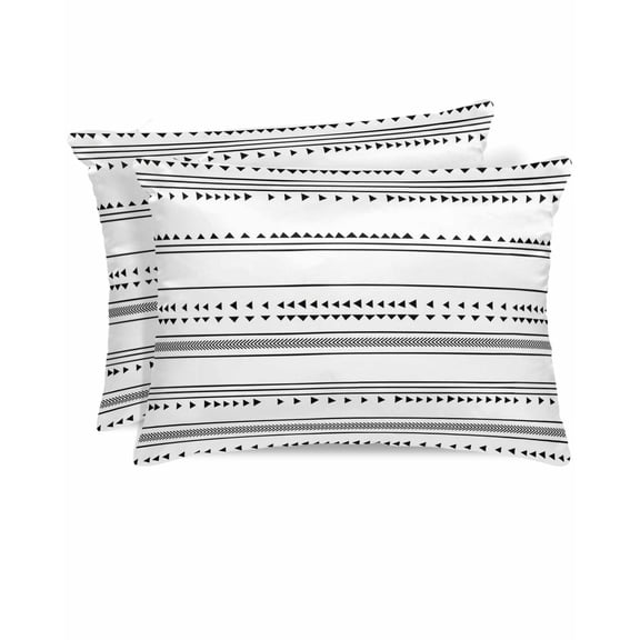 Hokiten Pillow Cases Queen Size Set of 2, Couch Pillow Covers, Boho Black White Modern Stripes Satin Pillowcases with Zipper for Hair/Skin, Farmhouse Abstract Art 20x30 Inches