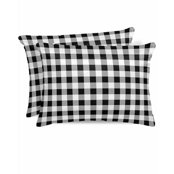 Hokiten Pillow Cases Queen Size Set of 2, Couch Pillow Covers, Farmhouse Checkered Satin Pillowcases with Zipper for Hair/Skin, Pillow Protector Cover, Black White Buffalo Plaid 20x30 Inches