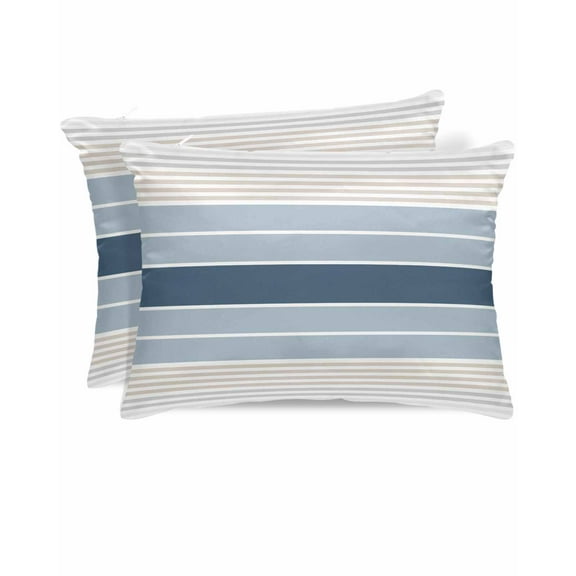 Hokiten Pillow Cases Queen Size Set of 2, Couch Pillow Covers, Grey Blue Stripes Satin Pillowcases with Zipper for Hair/Skin, Pillow Protector Cover, Country Modern Gradient Lines Art 20x30 Inches