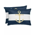thumbnail image 1 of Hokiten Pillow Cases Queen Size Set of 2, Couch Pillow Covers, Navy Blue Nautical Satin Pillowcases with Zipper for Hair/Skin, Pillow Protector Cover, Gold Boat Anchor Geometric Stripe 20x30 Inches, 1 of 6
