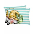 thumbnail image 1 of Hokiten Pillow Cases Queen Size Set of 2, Couch Pillow Covers, Summer Gnomes Satin Pillowcases with Zipper for Hair/Skin, Pillow Protector Cover, Aqua Stripes Tropical Leaves 20x30 Inches, 1 of 6