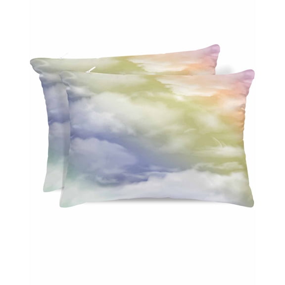 Hokiten Pillow Cases Standard Size Set of 2, Lumbar Pillow Covers, Abstract Ombre Clouds, Satin Pillowcases with Zipper for Hair/Skin, Colorful Minimalistic Gradient Aesthetic Sky 20x26 Inches