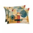 thumbnail image 1 of Hokiten Pillow Cases Standard Size Set of 2, Lumbar Pillow Covers, Blue Yellow Geometric Satin Pillowcases with Zipper for Hair/Skin, Vintage Oil Painting Abstract Art 20x26 Inches, 1 of 6