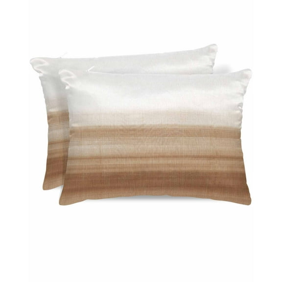 Hokiten Pillow Cases Standard Size Set of 2, Lumbar Pillow Covers, Brown White Ombre Satin Pillowcases with Zipper for Hair/Skin, Vintage Farmhouse Abstract Striped 20x26 Inches