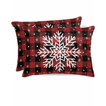 Hokiten Pillow Cases Standard Size Set of 2, Lumbar Pillow Covers, Christmas Red and Black Checkered, Satin Pillowcases with Zipper for Hair/Skin, Winter Snowflake 20x26 Inches