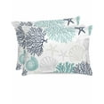 thumbnail image 1 of Hokiten Pillow Cases Standard Size Set of 2, Lumbar Pillow Covers, Coastal Satin Pillowcases with Zipper for Hair/Skin, Turquoise Blue Coral Starfish Shell Seahorse 20x26 Inches, 1 of 6