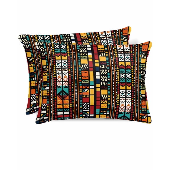Hokiten Pillow Cases Standard Size Set of 2, Lumbar Pillow Covers, Colorful Boho Satin Pillowcases with Zipper for Hair/Skin, Farmhouse Abstract Geometric Ethnic Art 20x26 Inches