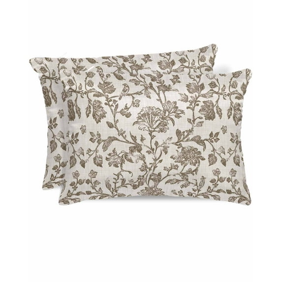Hokiten Pillow Cases Standard Size Set of 2, Lumbar Pillow Covers, Farmhouse Brown Satin Pillowcases with Zipper for Hair/Skin, Vintage Flower Leaf Botanical Plant 20x26 Inches