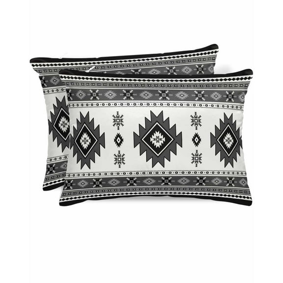Hokiten Pillow Cases Standard Size Set of 2, Lumbar Pillow Covers, Gray Boho Satin Pillowcases with Zipper for Hair/Skin, Southwest Aztec Country Geometric Aesthetic 20x26 Inches