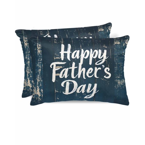 Hokiten Pillow Cases Standard Size Set of 2, Lumbar Pillow Covers, Happy Father's Day Satin Pillowcases with Zipper for Hair/Skin, Pillow Protector Cover, Dark Blue Shabby Wooden Grain 20x26 Inches