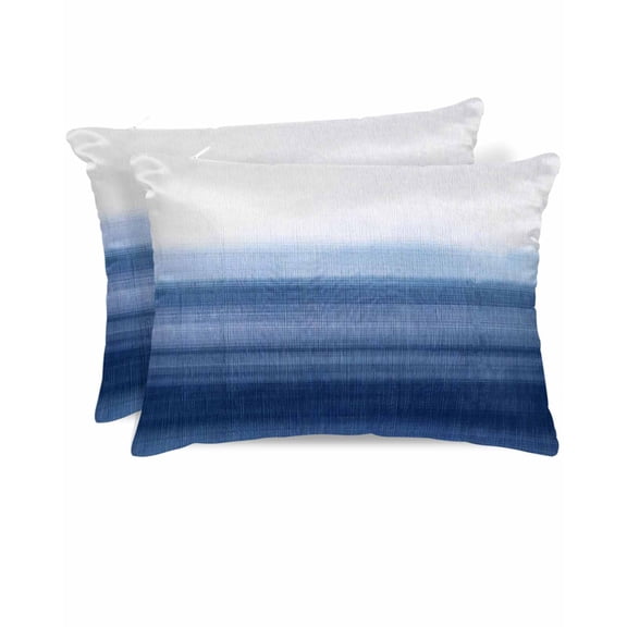 Hokiten Pillow Cases Standard Size Set of 2, Lumbar Pillow Covers, Navy Blue White Ombre Satin Pillowcases with Zipper for Hair/Skin, Contemporary Minimalism Stripes 20x26 Inches