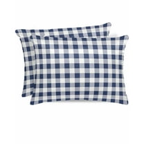 Hokiten Pillow Cases Standard Size Set of 2, Lumbar Pillow Covers, Navy Blue White Plaid Satin Pillowcases with Zipper for Hair/Skin, Pillow Protector Cover, Farmhouse Checkered Buffalo 20x26 Inches