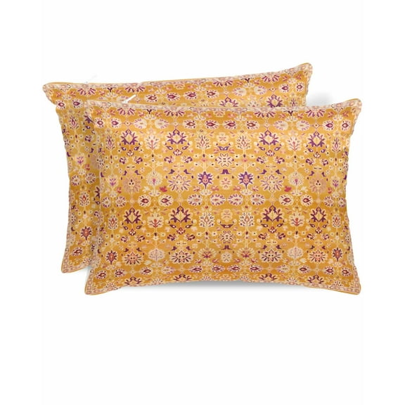 Hokiten Pillow Cases Standard Size Set of 2, Lumbar Pillow Covers, Orange Yellow Boho Satin Pillowcases with Zipper for Hair/Skin, Vintage Shabby Abstract Geometric Art 20x26 Inches