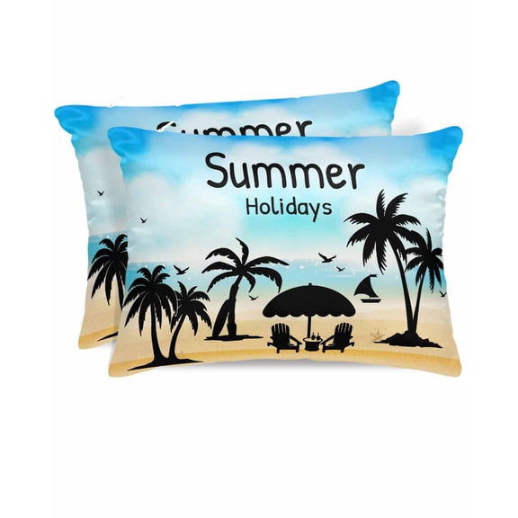 Hokiten Pillow Cases Standard Size Set of 2, Lumbar Pillow Covers, Palm Trees Silhouette Satin Pillowcases with Zipper for Hair/Skin, Pillow Protector Cover, Summer Coastal Vacation 20x26 Inches