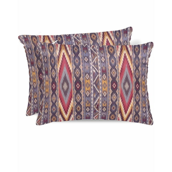 Hokiten Pillow Cases Standard Size Set of 2, Lumbar Pillow Covers, Southwest Aztec Satin Pillowcases with Zipper for Hair/Skin, Country Retro Ethnic Geometric Motifs 20x26 Inches