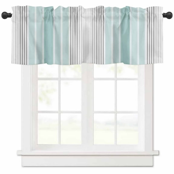 Hokiten Rod Pocket Curtain Valance, Aqua Gray Stripes Farmhouse Window Valance for Living Room, Bedroom, Kitchen Minimalist Gradient Lines Aesthetic 42"W x 18"L