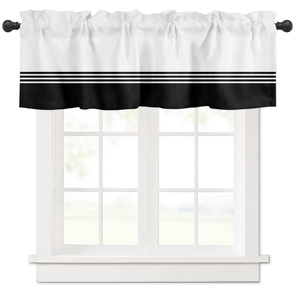 Hokiten Rod Pocket Curtain Valance, Black White Striped Farmhouse Window Valance for Living Room, Bedroom, Kitchen Modern Abstract Art Aesthetics 42"W x 18"L