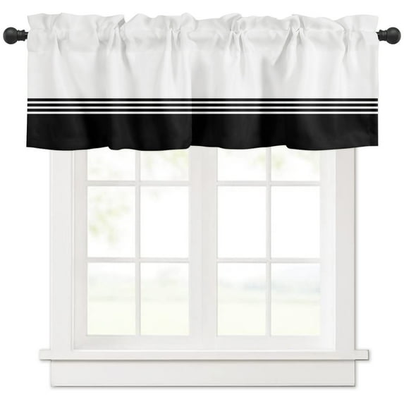 Hokiten Rod Pocket Curtain Valance, Black White Striped Farmhouse Window Valance for Living Room, Bedroom, Kitchen Modern Abstract Art Aesthetics 54"W x 18"L