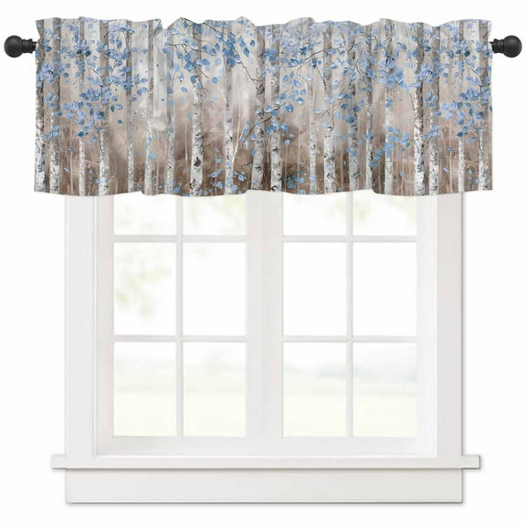 Hokiten Rod Pocket Curtain Valance, Blue Brown Forest Farmhouse Window Valance for Living Room, Bedroom, Kitchen Modern Oil Painting Art 42"W x 12"L