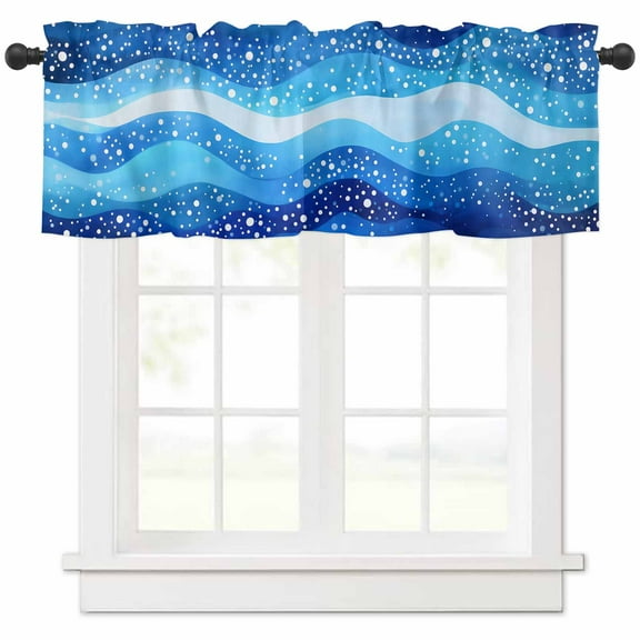 Hokiten Rod Pocket Curtain Valance, Blue Ocean Waves Farmhouse Window Valance for Living Room, Bedroom, Kitchen Abstract Wave Point Coastal Natural 42"W x 12"L