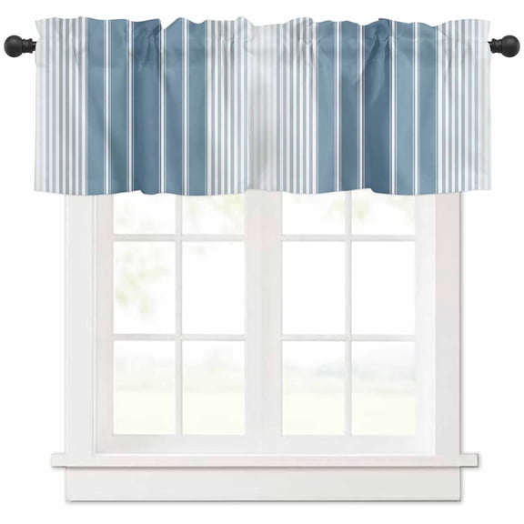 Hokiten Rod Pocket Curtain Valance, Blue Ombre Stripe Farmhouse Window Valance for Living Room, Bedroom, Kitchen Farmhouse Simple Striped 42"W x 18"L