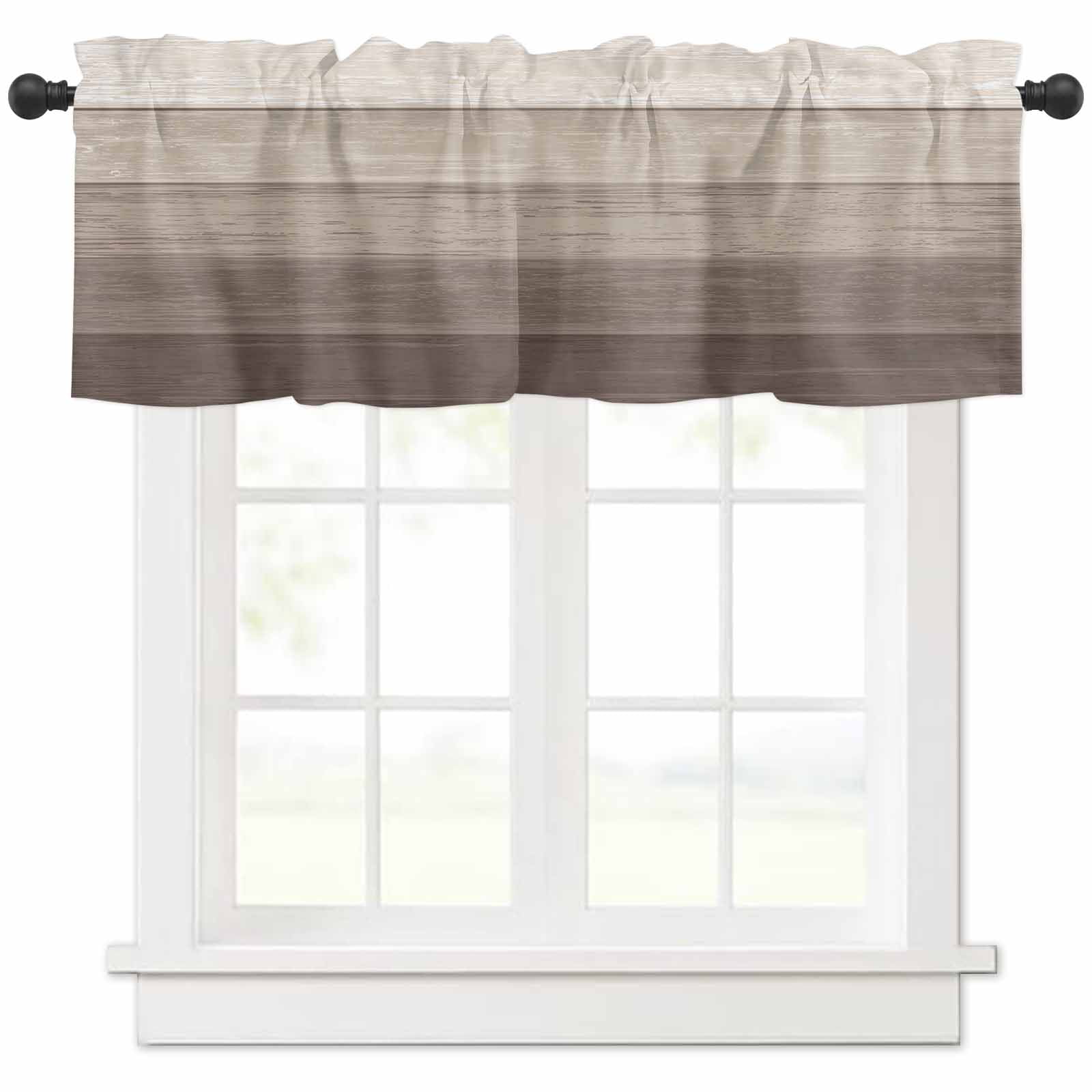 Hokiten Rod Pocket Curtain Valance, Brown Beige Ombre Farmhouse Window ...
