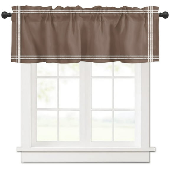 Hokiten Rod Pocket Curtain Valance, Brown Farmhouse Window Valance for Living Room, Bedroom, Kitchen Pure Brown Solid Color Simple Minimalism Art 60"W x 18"L