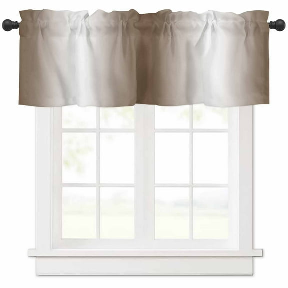 Hokiten Rod Pocket Curtain Valance, Brown White Ombre Farmhouse Window Valance for Living Room, Bedroom, Kitchen Vintage Minimalist Country Gradient 42"W x 18"L