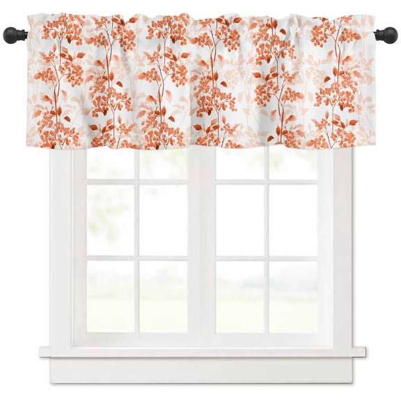 Hokiten Rod Pocket Curtain Valance, Burnt Orange Botanical Farmhouse Window Valance for Living Room, Bedroom, Kitchen Vintage Nature Flower 42"W x 18"L