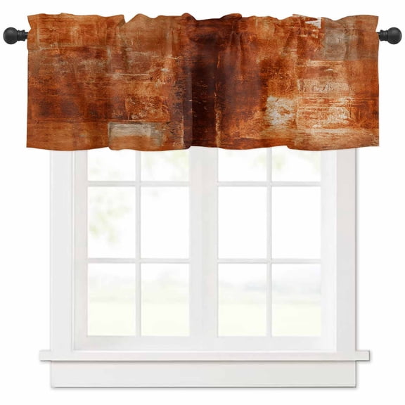 Hokiten Rod Pocket Curtain Valance, Burnt Orange Farmhouse Window Valance for Living Room, Bedroom, Kitchen Retro Oil Painting Modern Abstract Art Aesthetics 42"W x 12"L