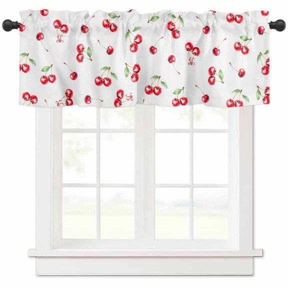 Hokiten Rod Pocket Curtain Valance, Cherry Rustic Farmhouse Window Valance for Living Room, Bedroom, Kitchen Spring Summer Tropic Fruit Watercolor 54"W x 18"L