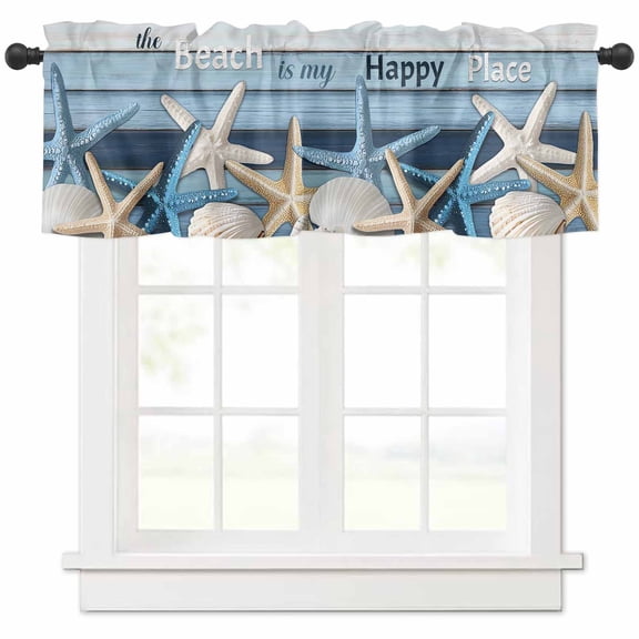 Hokiten Rod Pocket Curtain Valance, Coastal Beach Farmhouse Window Valance for Living Room, Bedroom, Kitchen Ocean Starfish Farmhouse Plank 42"W x 18"L