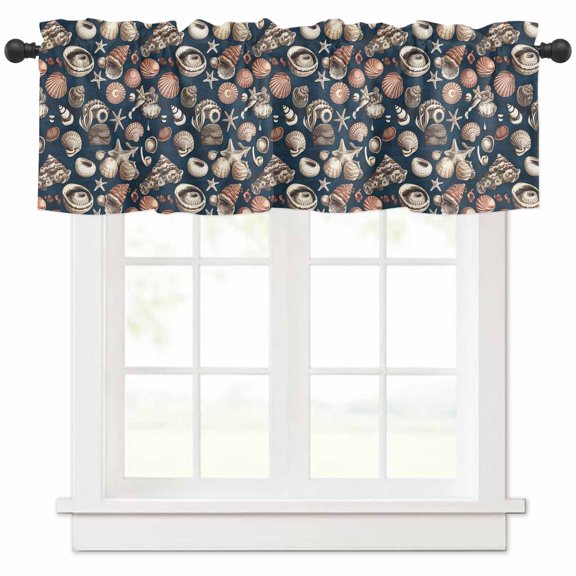 Hokiten Rod Pocket Curtain Valance, Coastal Shell Starfish Farmhouse Window Valance for Living Room, Bedroom, Kitchen Vintage Ocean Summer Seaside 42"W x 12"L