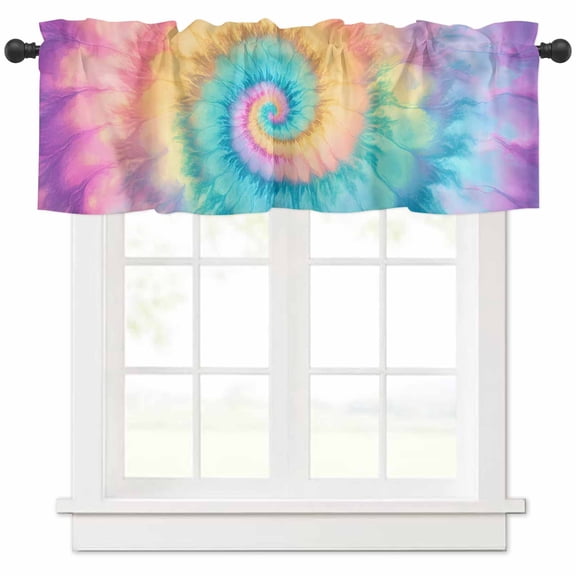 Hokiten Rod Pocket Curtain Valance, Colorful Tie Dye Farmhouse Window Valance for Living Room, Bedroom, Kitchen Rainbow Ombre Abstract Pattern Art 42"W x 12"L