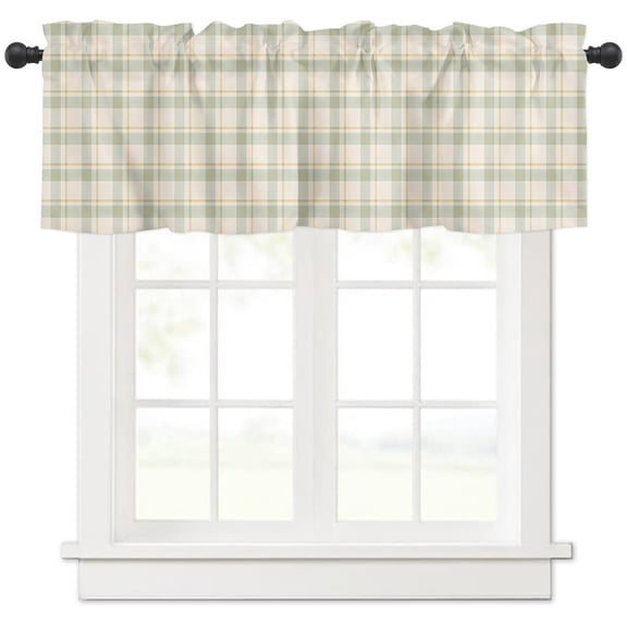 Hokiten Rod Pocket Curtain Valance, Farmhouse Grid, Farmhouse Window Valance for Living Room, Bedroom, Kitchen Country Minimalistic Geometric Plaid Lattice 42"W x 12"L