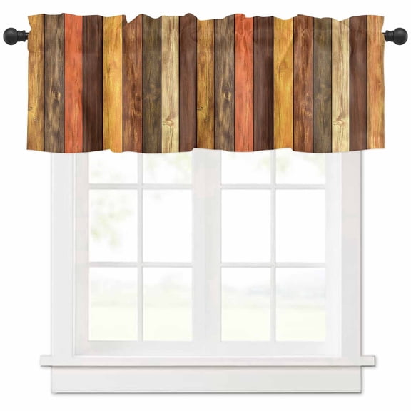Hokiten Rod Pocket Curtain Valance, Farmhouse Orange Brown Farmhouse Window Valance for Living Room, Bedroom, Kitchen Retro Vintage Wood 42"W x 12"L