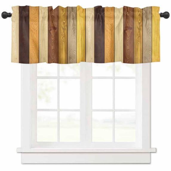 Hokiten Rod Pocket Curtain Valance, Farmhouse Yellow Brown Farmhouse Window Valance for Living Room, Bedroom, Kitchen Retro Vintage Wood 60"W x 18"L