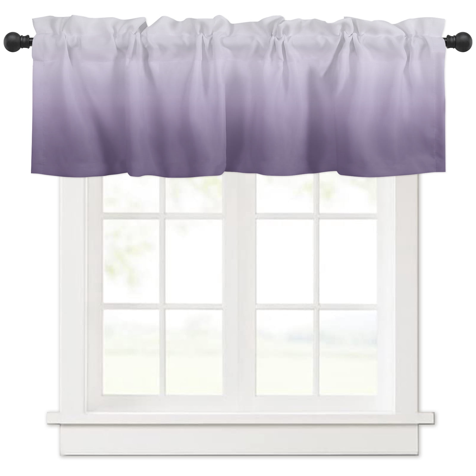 Hokiten Rod Pocket Curtain Valance, Gradient Pure Purple Abstract Art ...