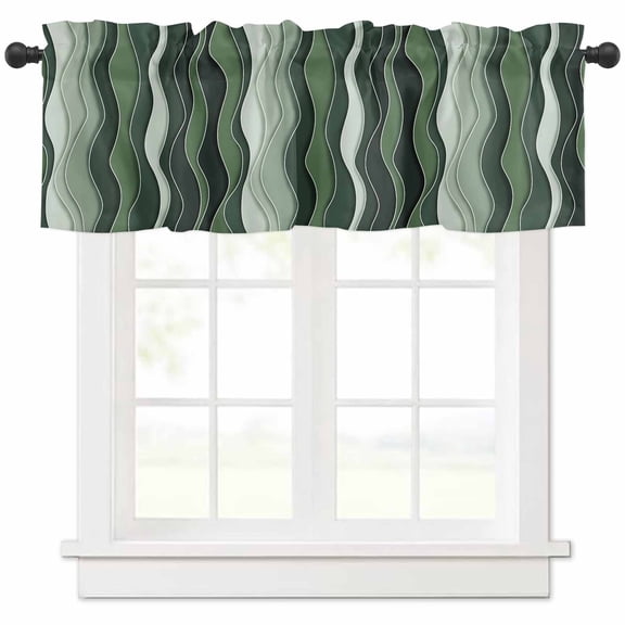Hokiten Rod Pocket Curtain Valance, Green Ombre Farmhouse Window Valance for Living Room, Bedroom, Kitchen Abstract Art Moire Ocean Waves 54"W x 18"L