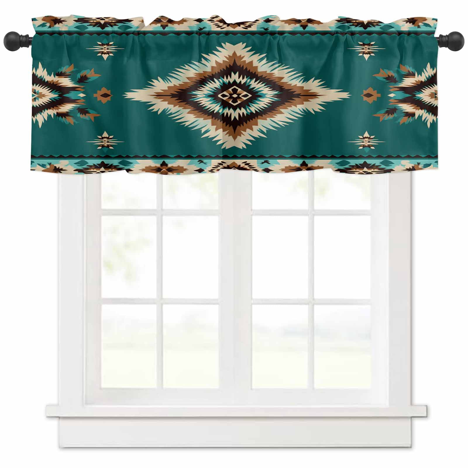 Zokyer Rustic Window Curtain Western Teal And Brown