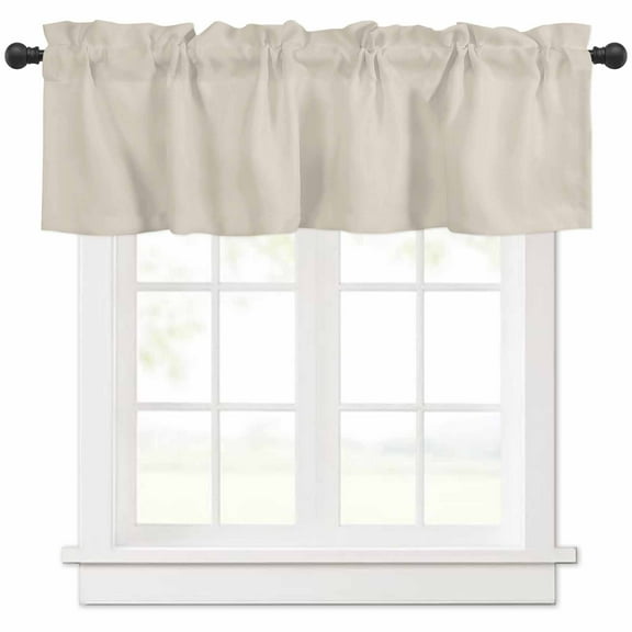 Hokiten Rod Pocket Curtain Valance, Ivory White Farmhouse Window Valance for Living Room, Bedroom, Kitchen Modern Pure Ivory White 42"W x 12"L